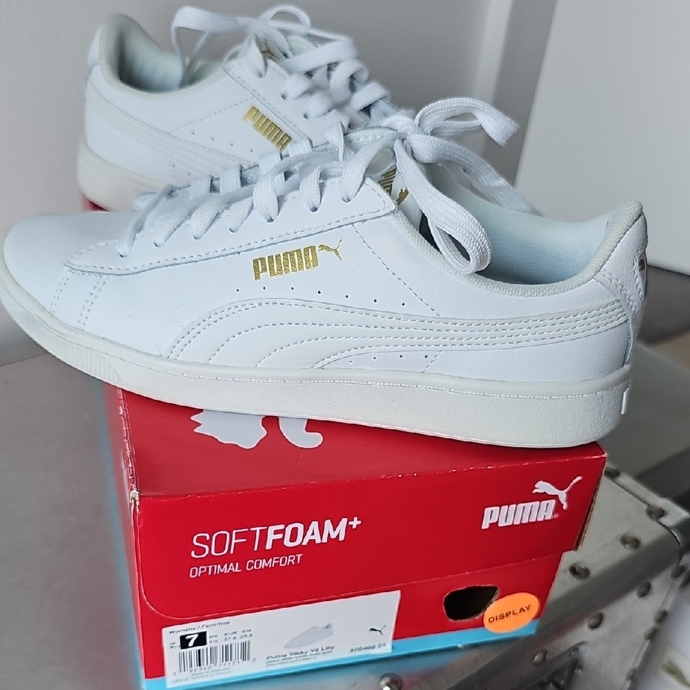 PUMA White Sneakers with Gold Accents